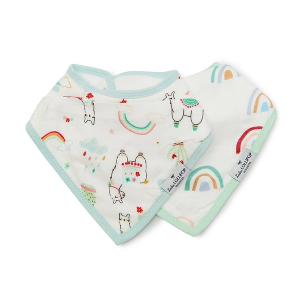 Lou Lou Lollipot Other - Muslin Bandana Bib Set - Llama / Rainbow